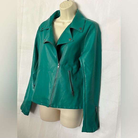 Simply Styled cross zip biker jacket in green size L - Picture 2 of 8